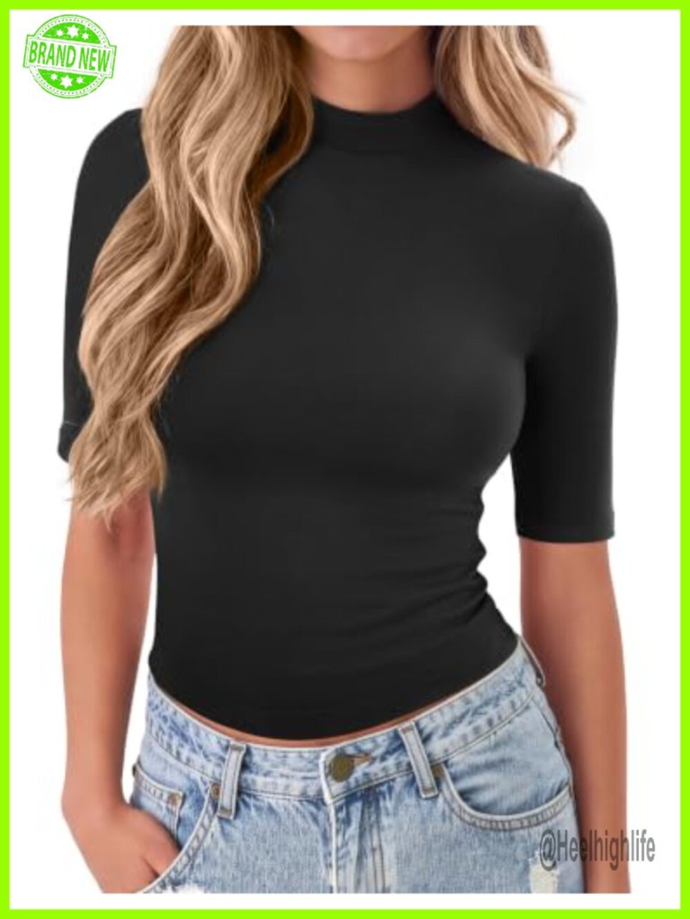 Zeagoo Womens Mock Neck Short Sleeve Slim Fit Basic Summer Tee